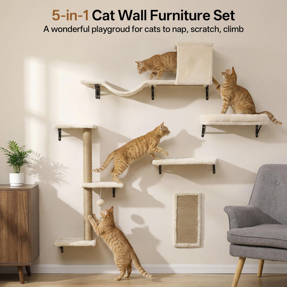 MEWANG 5-in-1 cat wall shelves modular setup enables varied routes