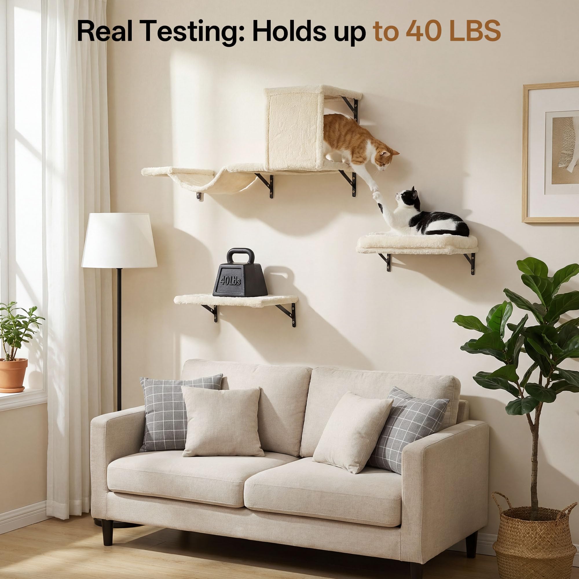 MEWANG 5-in-1 cat wall shelves scratch post for paw care on the go