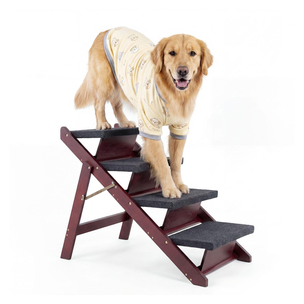 MEWANG wooden pet stairs with 3-in-1 foldable design for safe climbs to beds and couches.