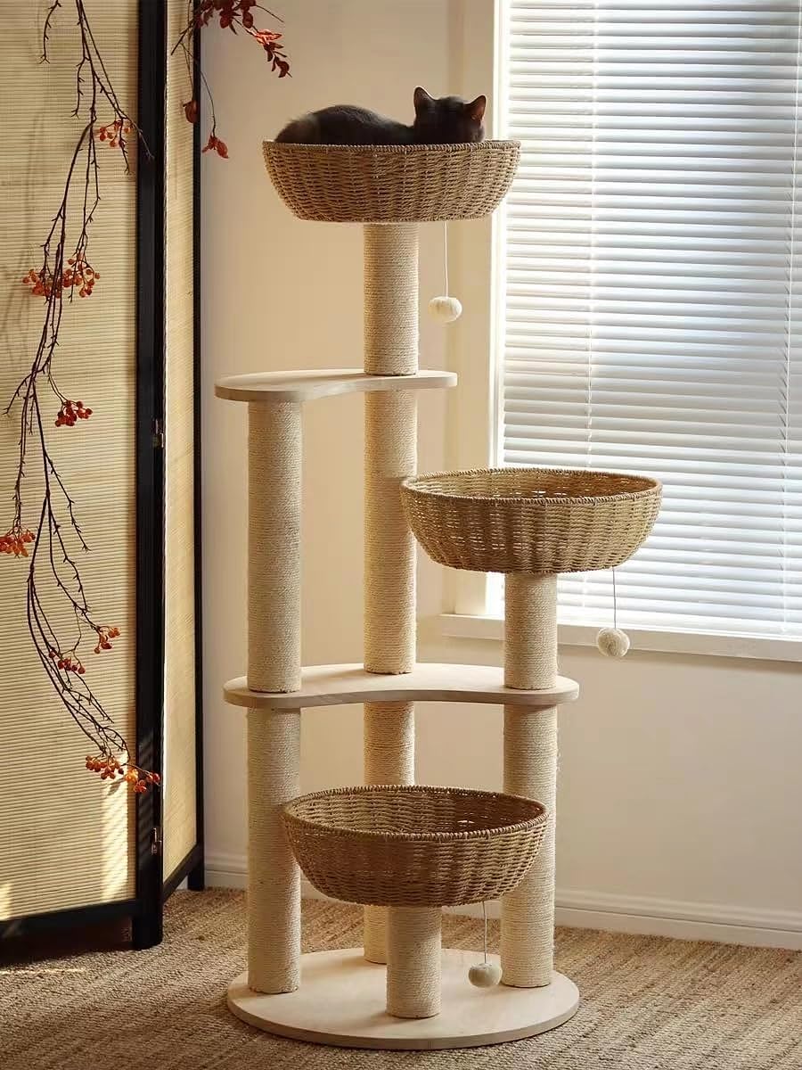 MewJoyee modern wood cat tree for large cats with a sturdy climbing tower