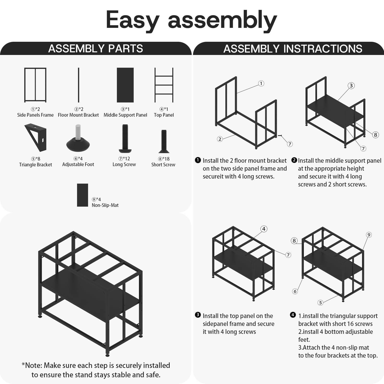 MEWSDEN easy-assembly with numbered parts and included tools.