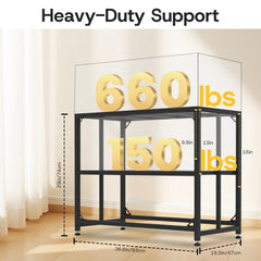 MEWSDEN fish tank stand side view showing compact two-tier storage design.