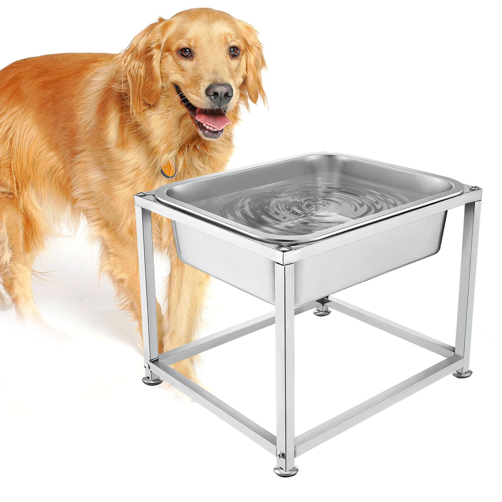 MEWTOGO 2-gallon water bowl on a stand, ideal for large dogs' hydration.