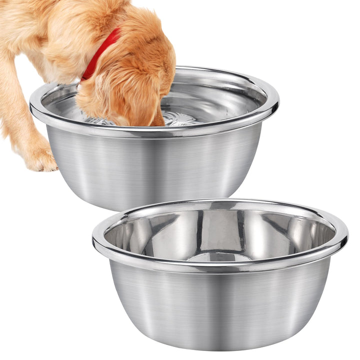 MEWTOGO 2-pack large stainless bowls with high capacity for big dogs.