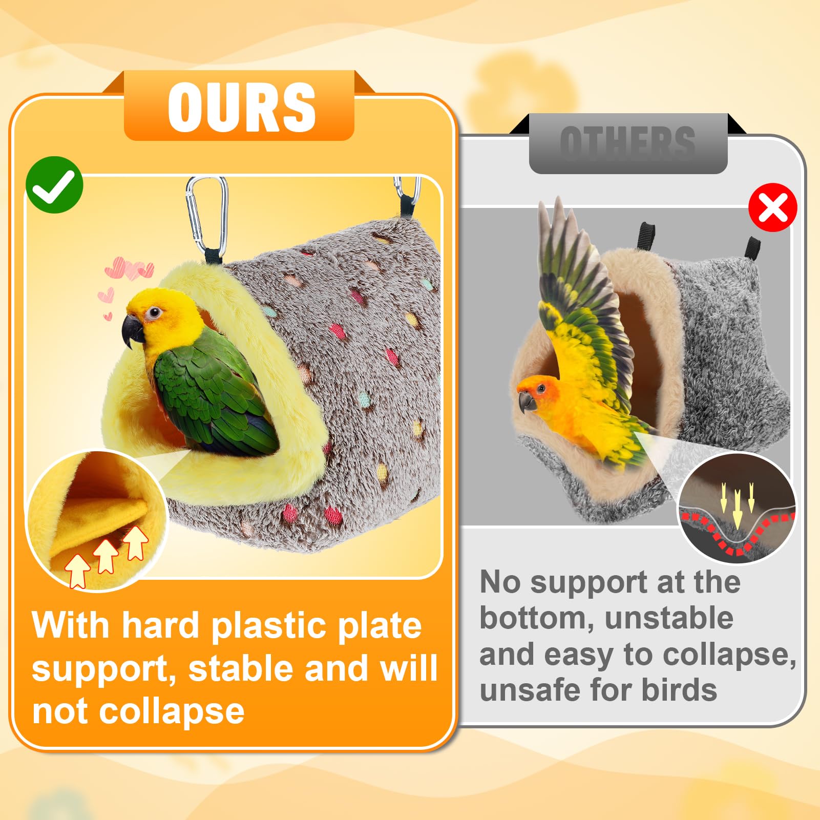 MEWTOGO bird nest inside cage with plush lining for cozy entry.