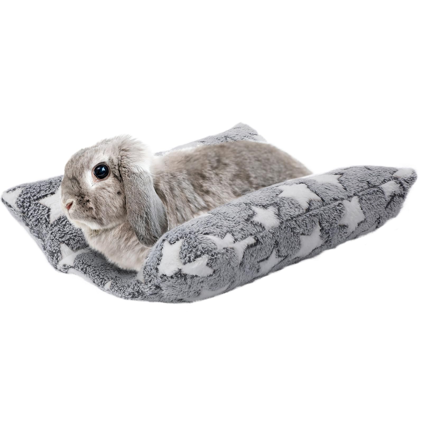 MEWTOGO bunny bed front view in gray star pattern for cozy naps