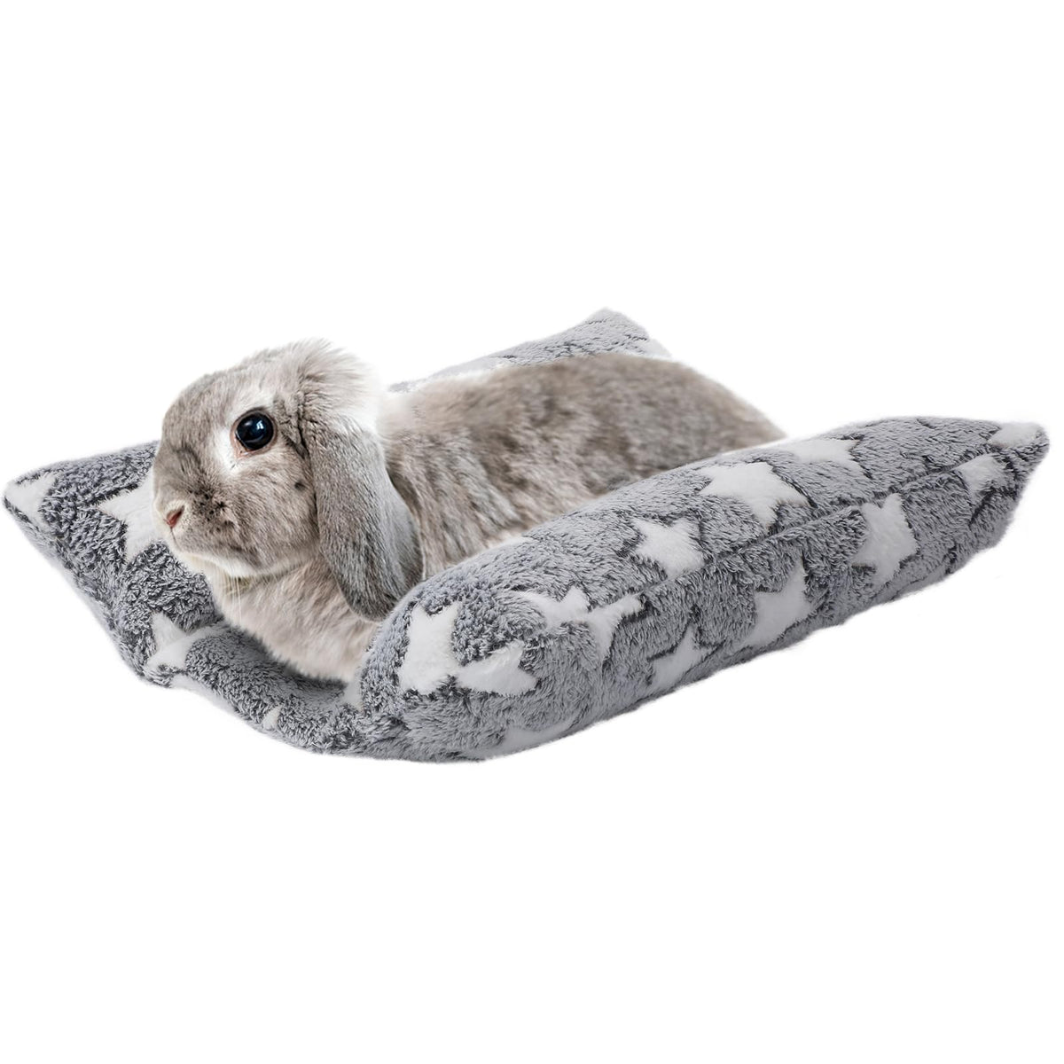 MEWTOGO bunny bed front view in gray star pattern for cozy naps