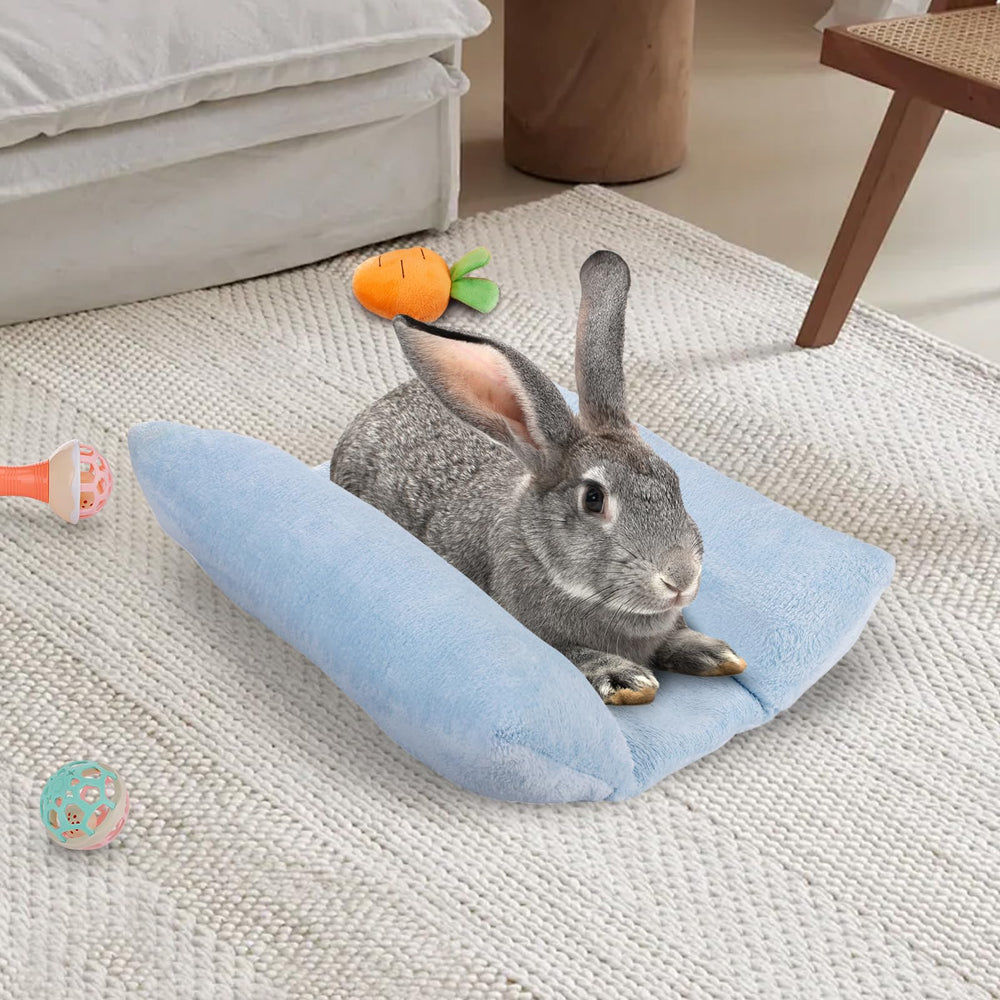 MEWTOGO bunny bed in light blue offers a cozy resting spot for small pets.