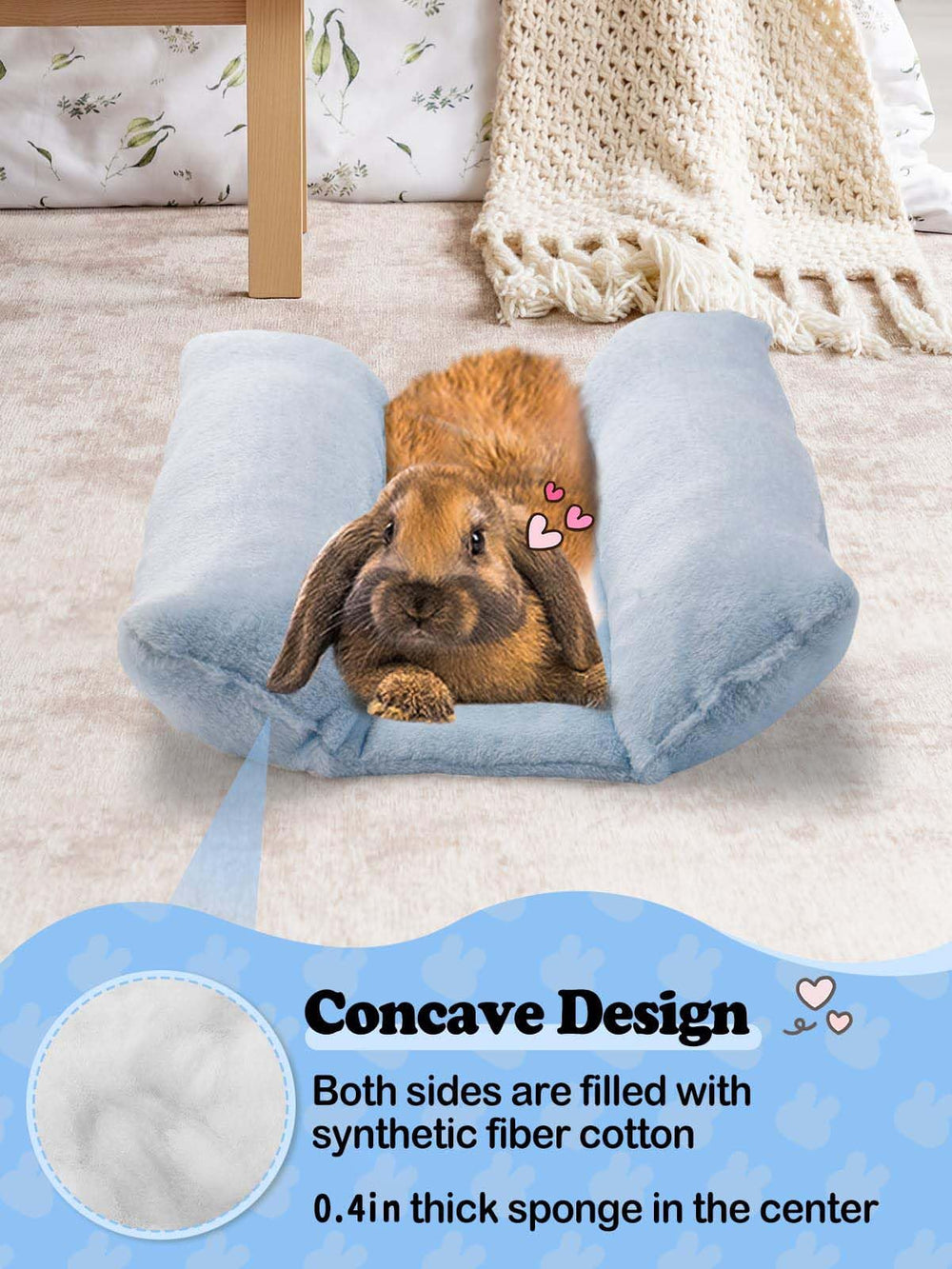 MEWTOGO bunny bed is versatile for cage, floor, or sofa use.