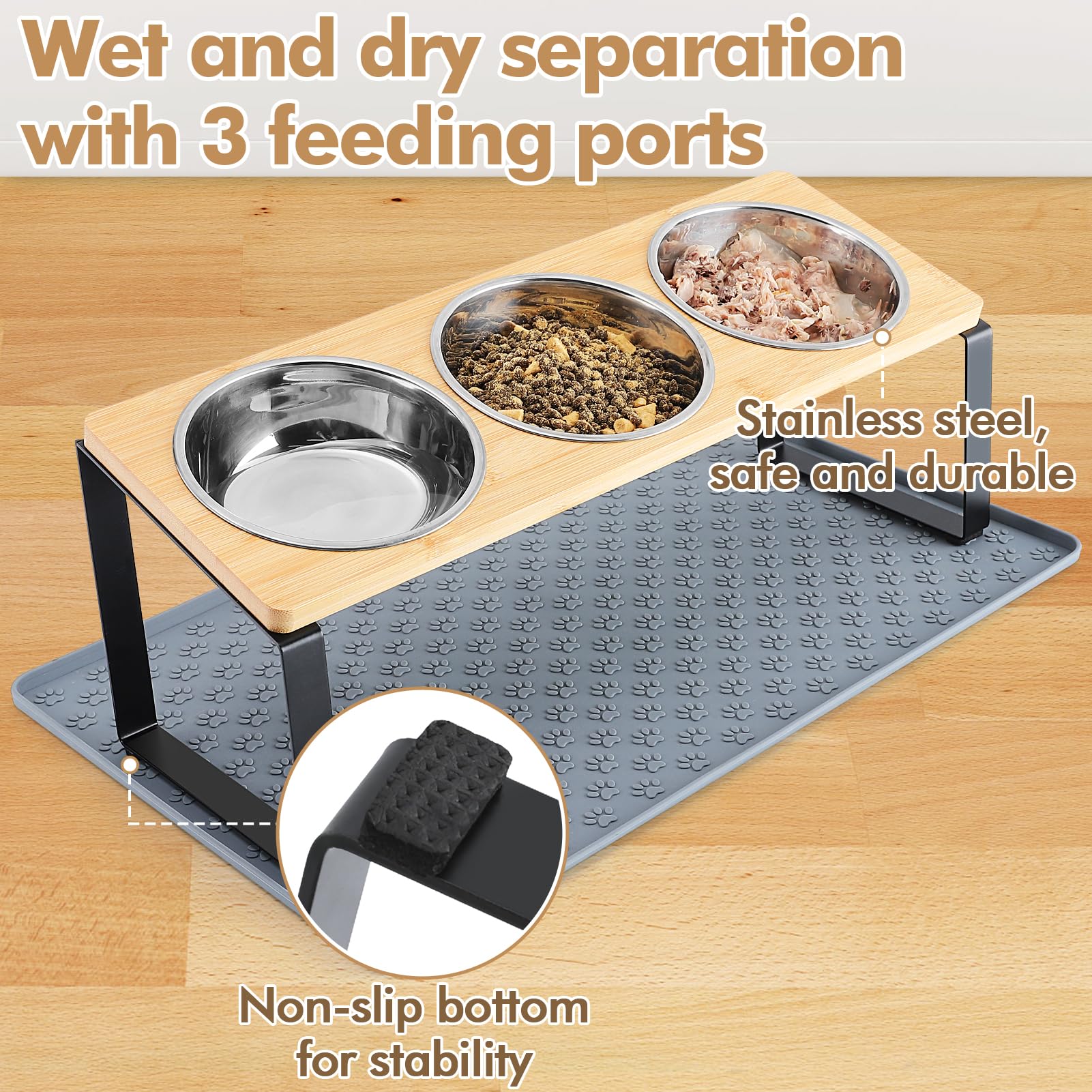MEWTOGO non-slip pads keep the feeding station steady during meals