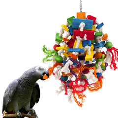 MEWTOGO large parrot toy with multicolored wood blocks for chewing and enrichment