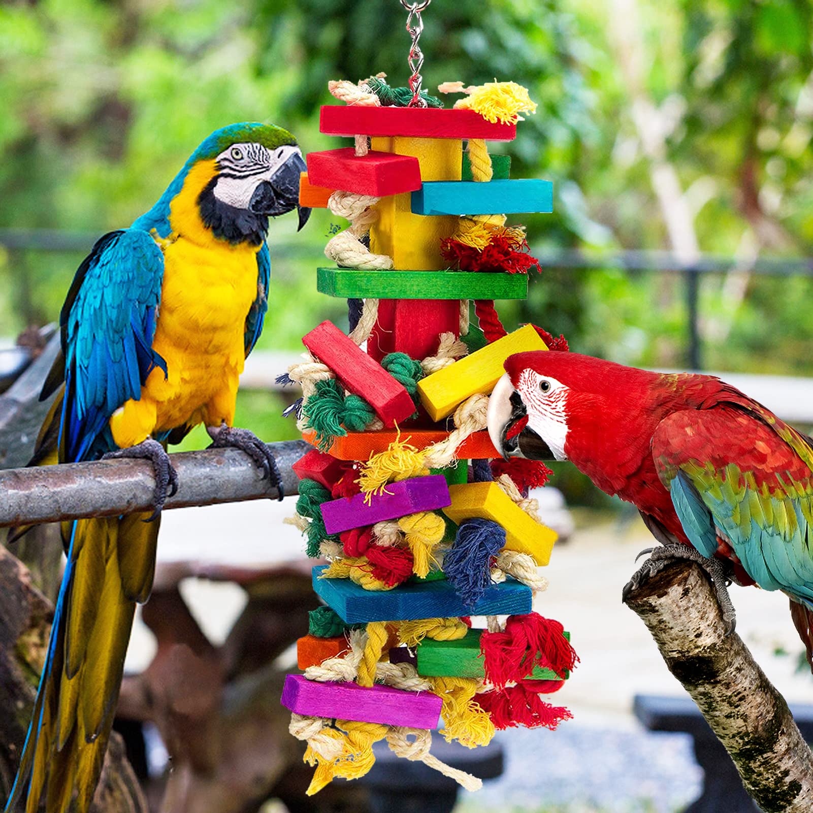 MEWTOGO natural wood bird toy for African Grey with safe chewing and play.
