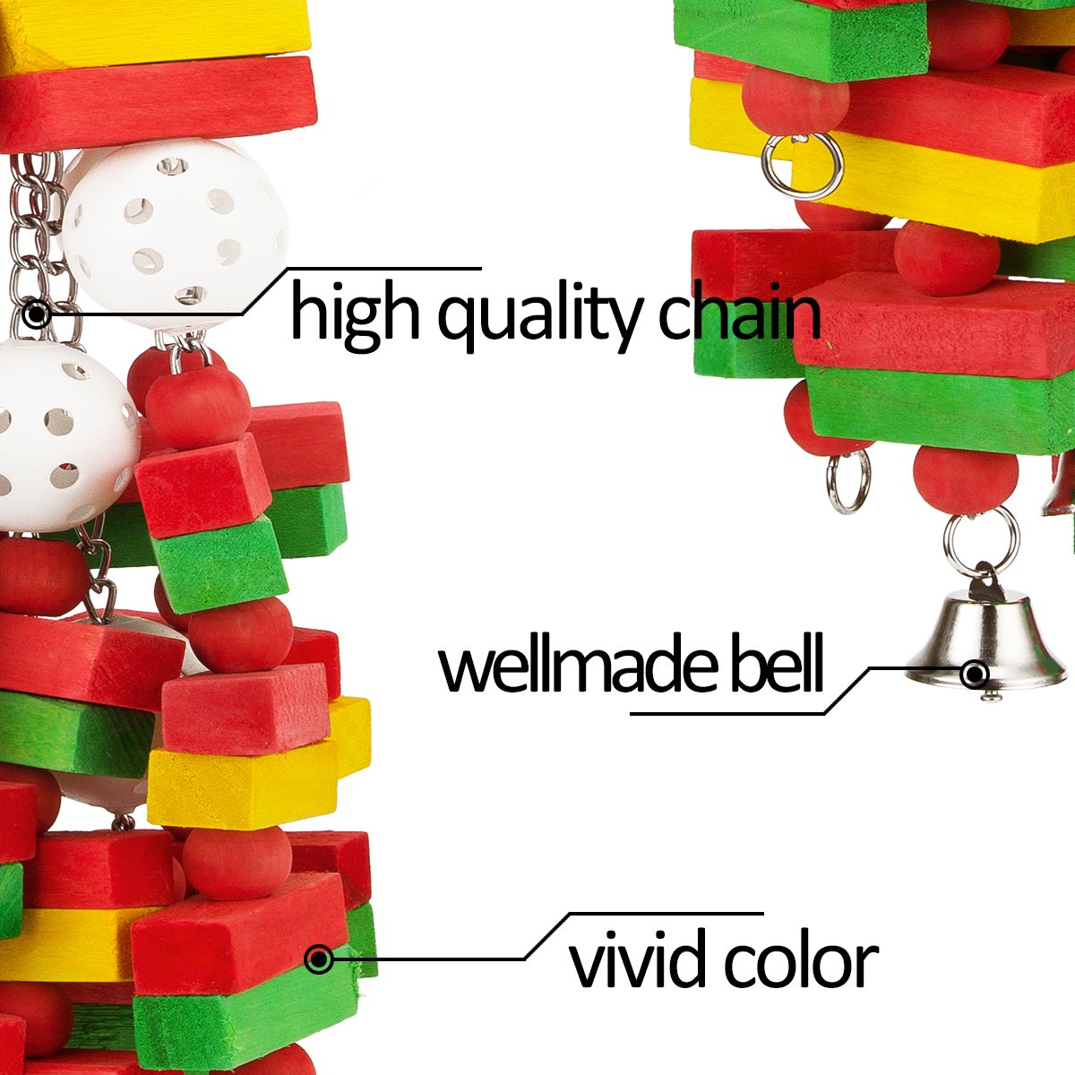 Mewtogo parrot toy featuring sturdy hardware chain for lasting use.