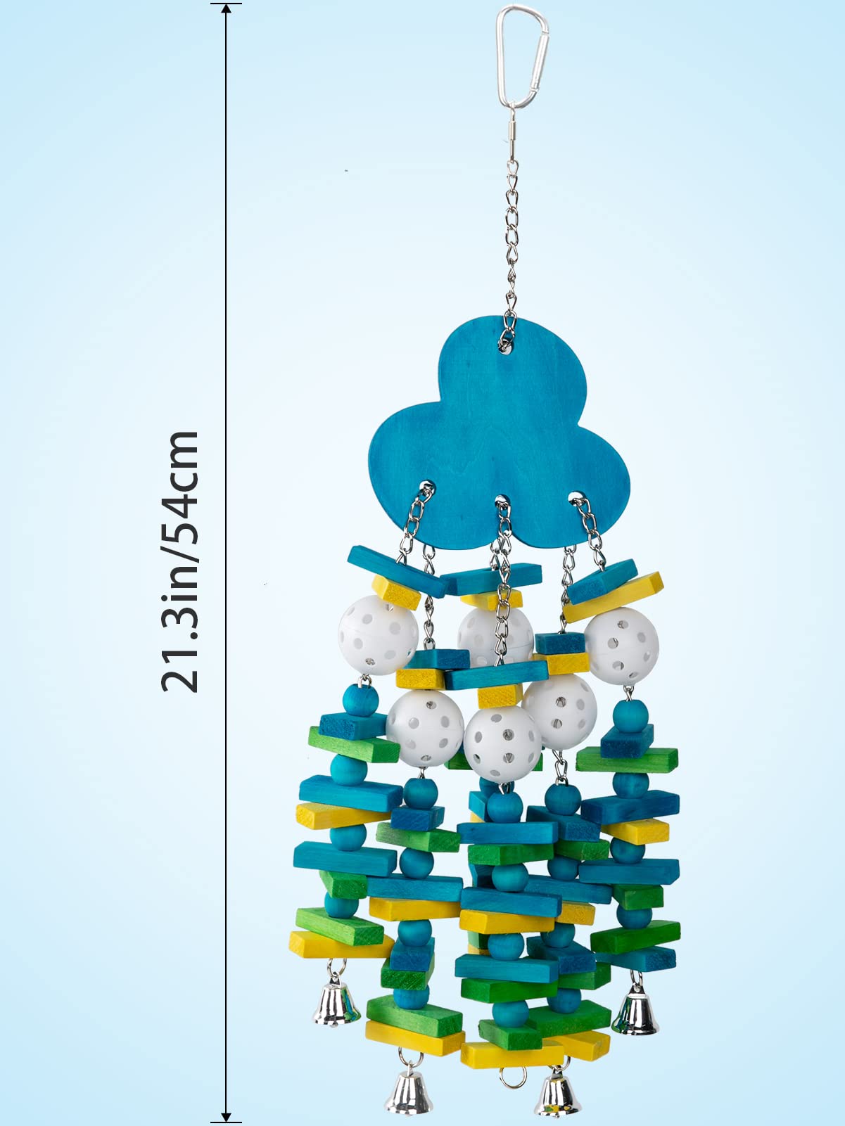 MEWTOGO parrot toy keeps birds busy with blocks and bells.