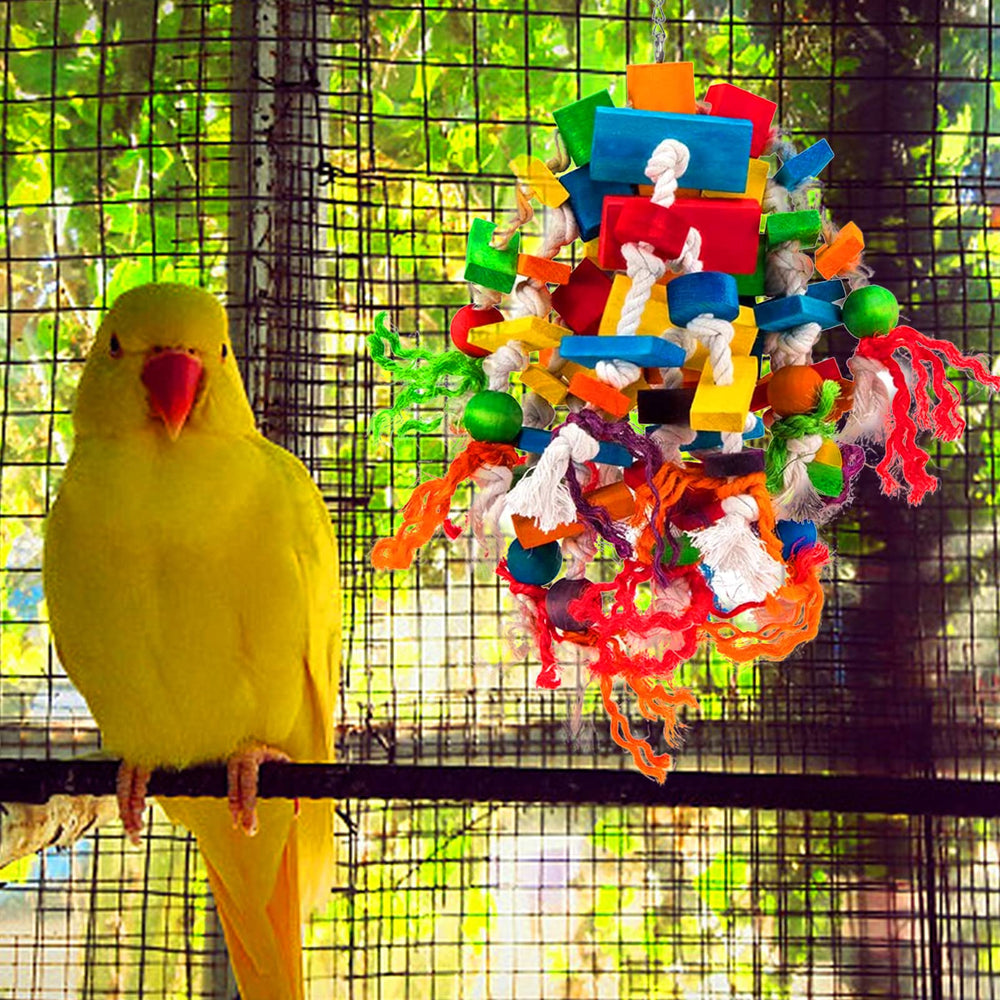 MEWTOGO parrot toy featuring knots and durable chain for active birds