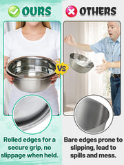 MEWTOGO stainless steel dog bowl with rolled edge safety protects tongues.