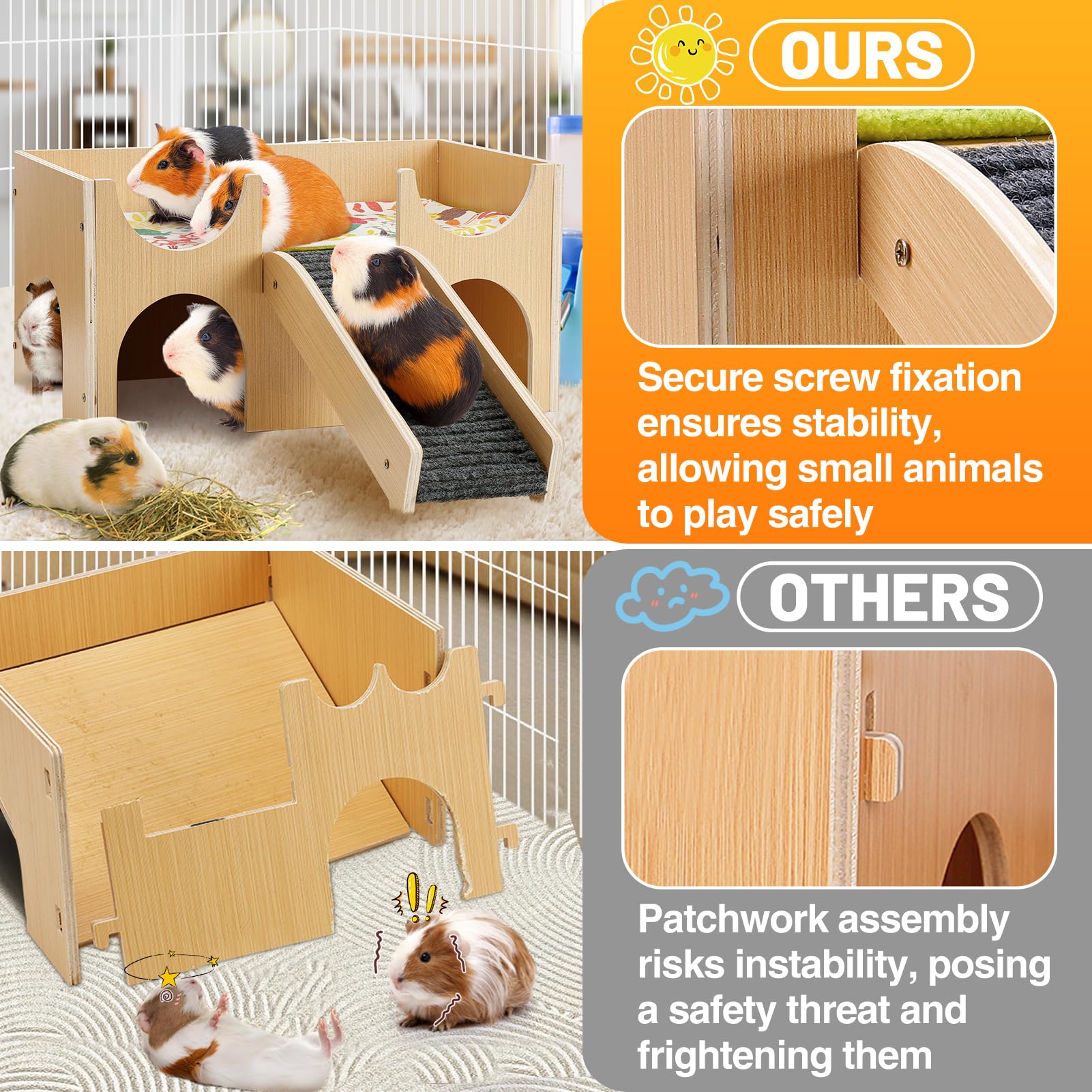 MEWTOGO upgraded guinea pig castle side view highlights multi-entry caves for exploration