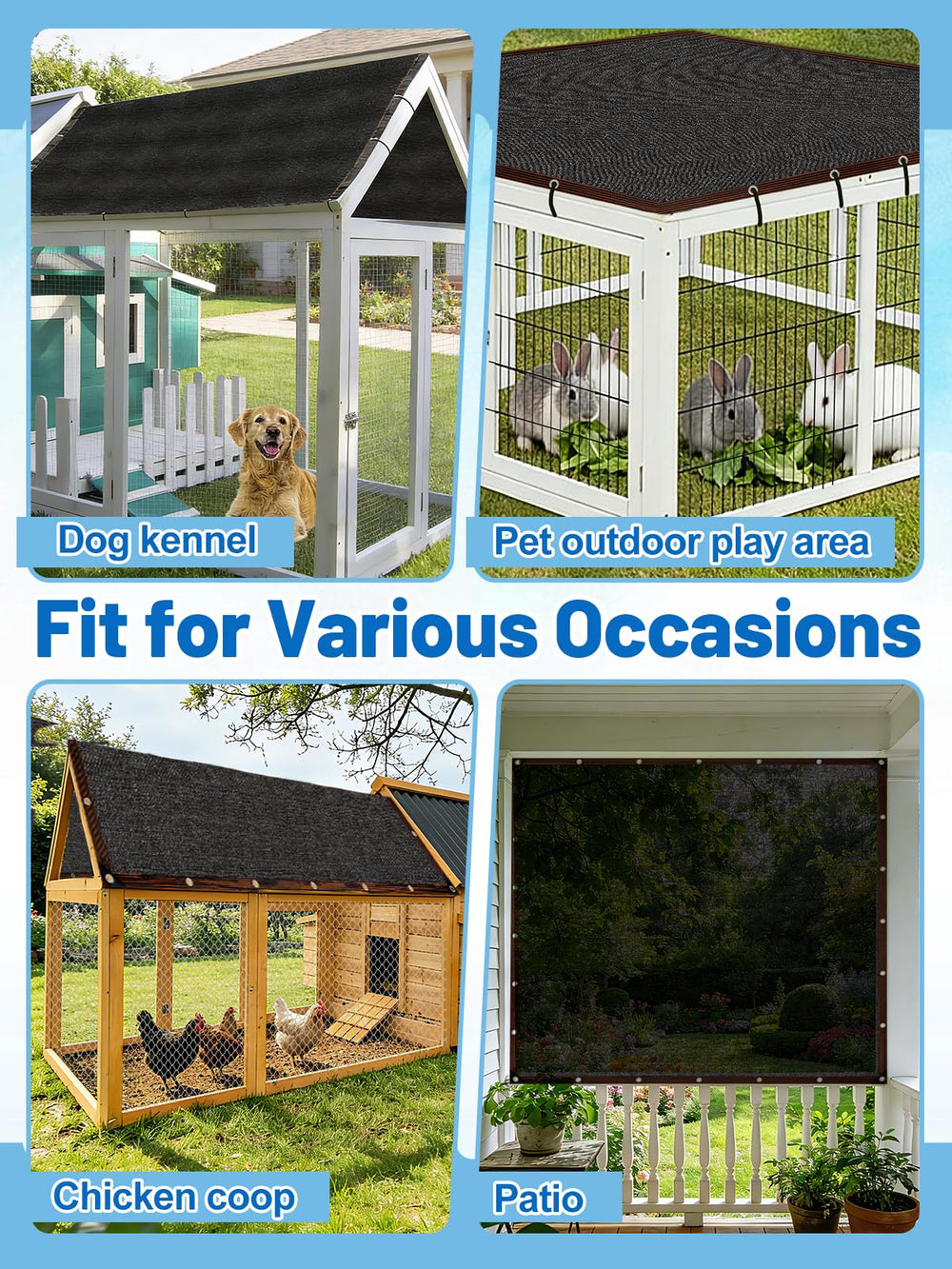 MEWTOGO shade panel suitable for dogs, rabbits, and chickens outdoors.