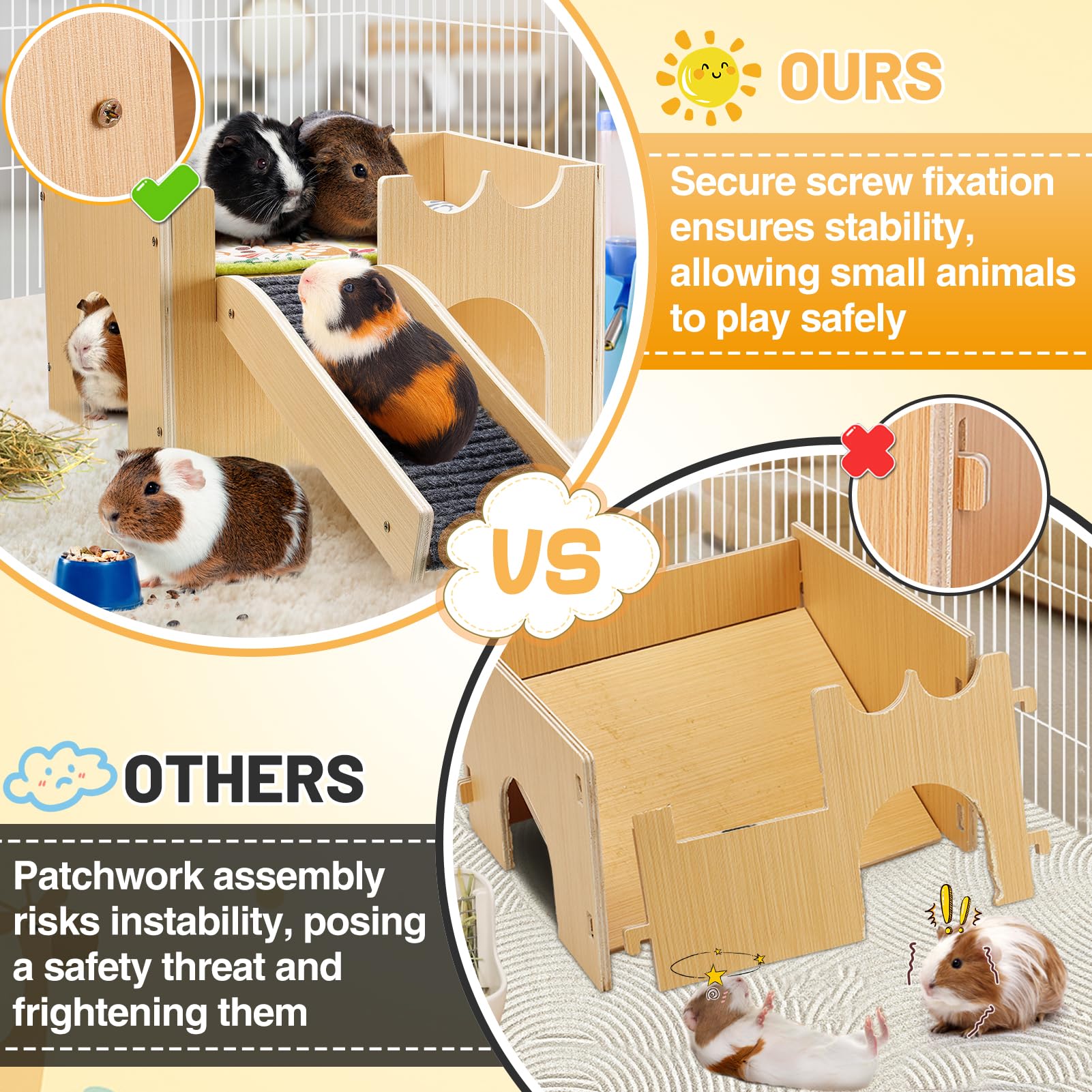 MEWTOGO wooden guinea pig hideout—natural materials for a safe, cozy shelter.