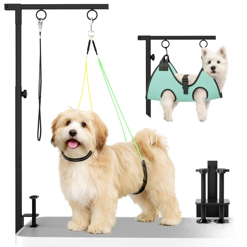 MHACVVO dog grooming arm height adjustment for precise trimming and comfortable positioning.