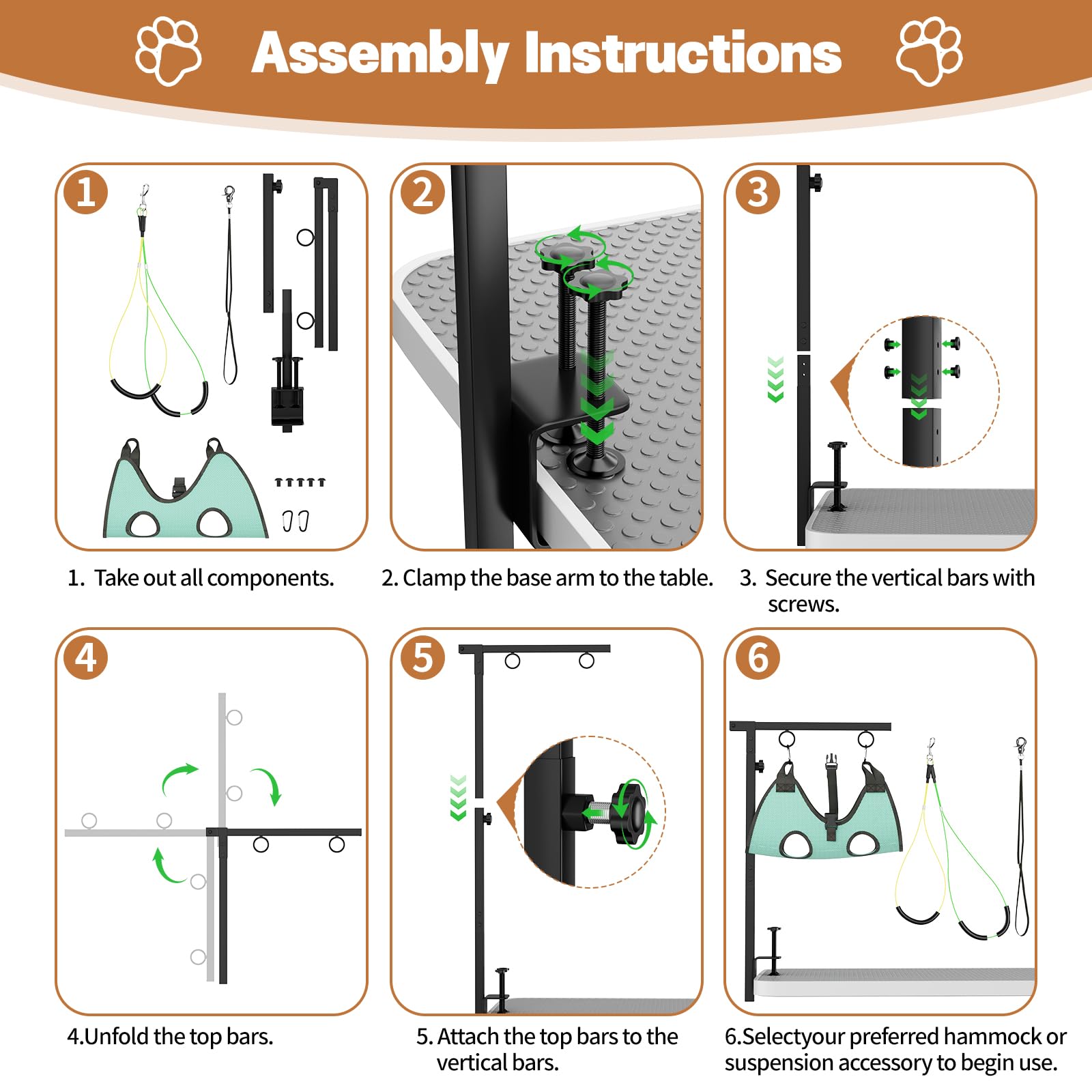 MHACVVO stable, 2-stand setup keeps pets secure during grooming.