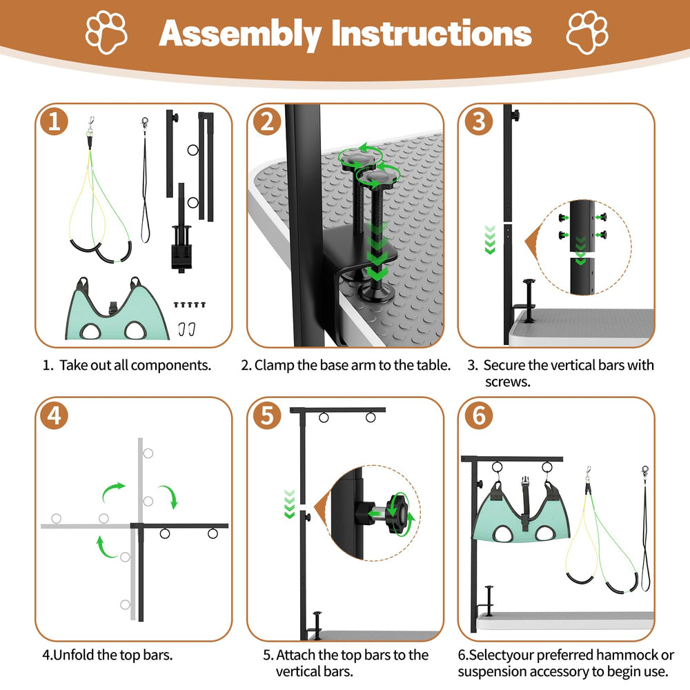 MHACVVO stable, 2-stand setup keeps pets secure during grooming.