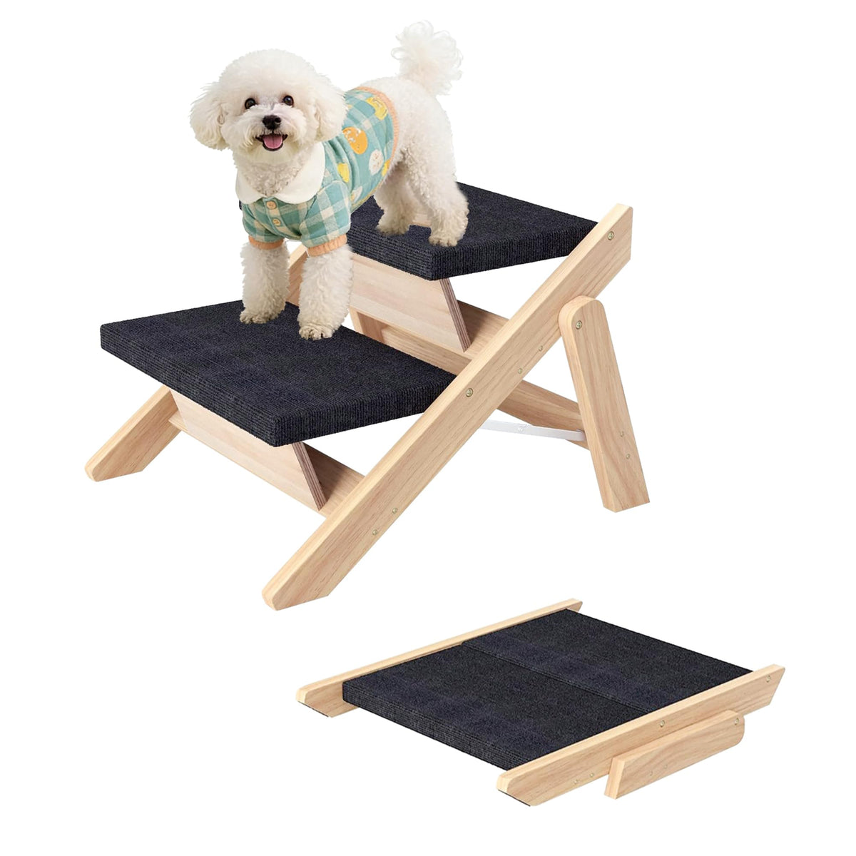 MHL.CXG dog stairs with wooden foldable bed access.