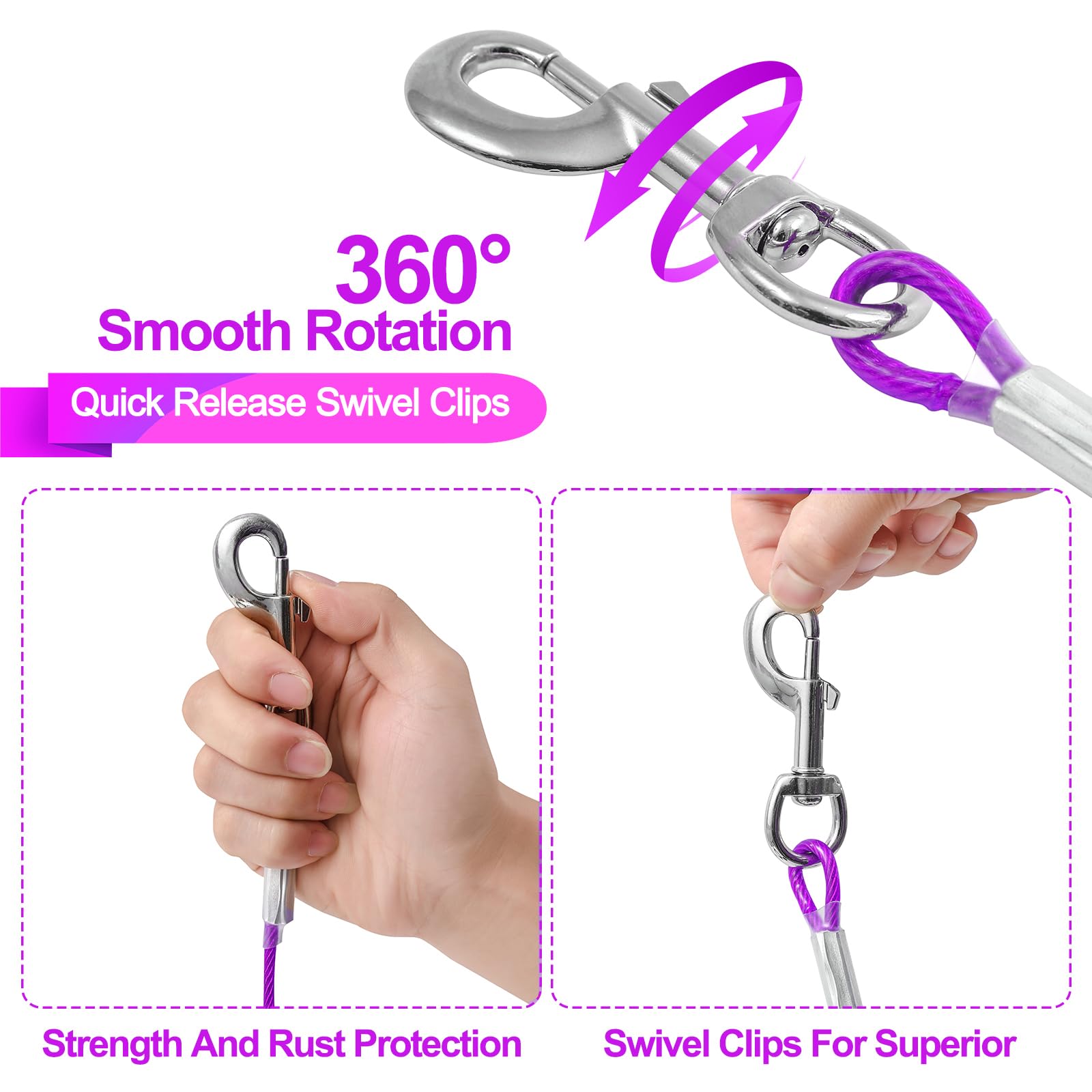 Mi Metty heavy-duty cable holds dogs up to 125 lbs securely.