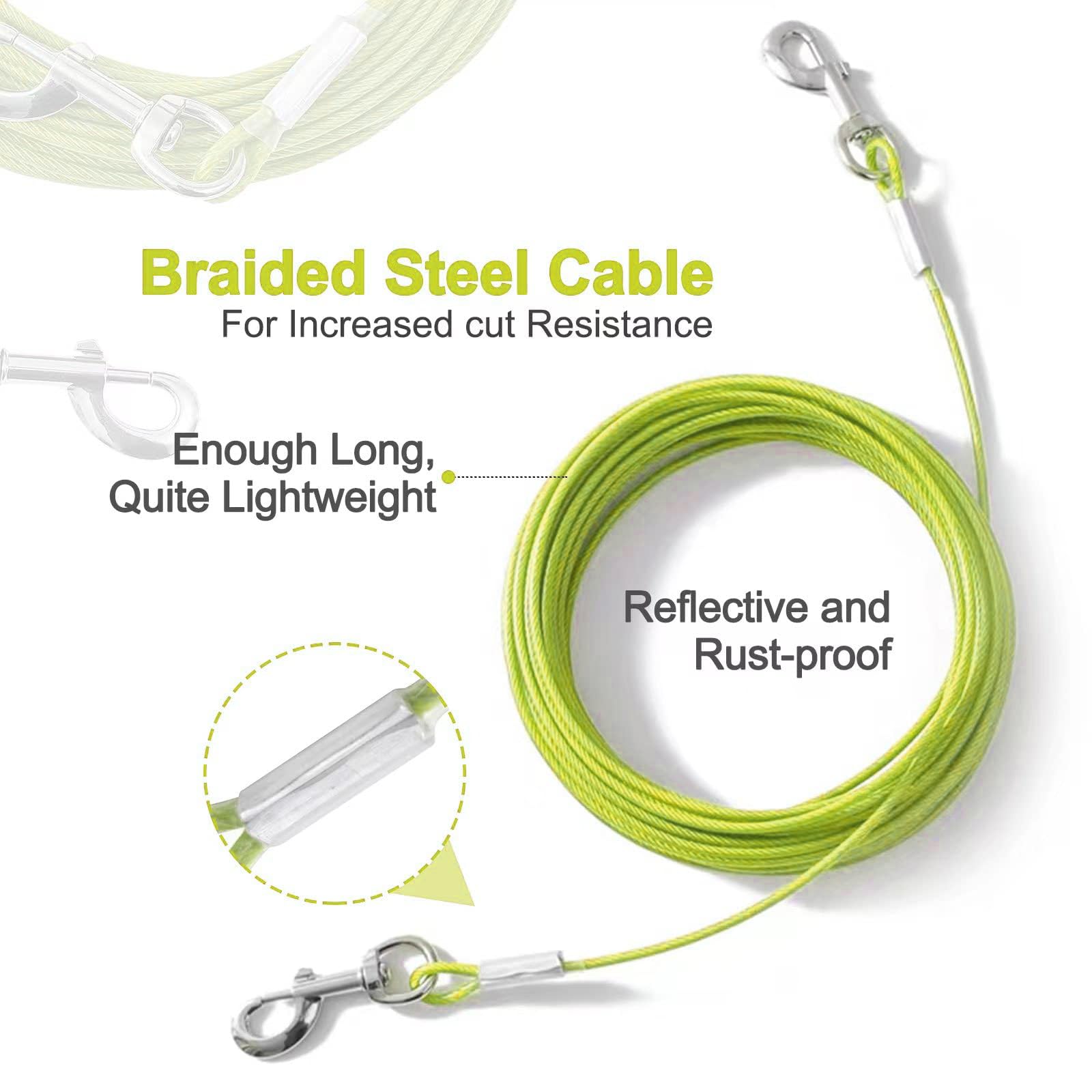 Mi Metty tie out cable chew-proof coating enhances longevity.