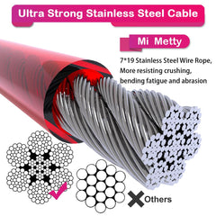Mi Metty tie out cable steel wire close-up showing rust-proof coating