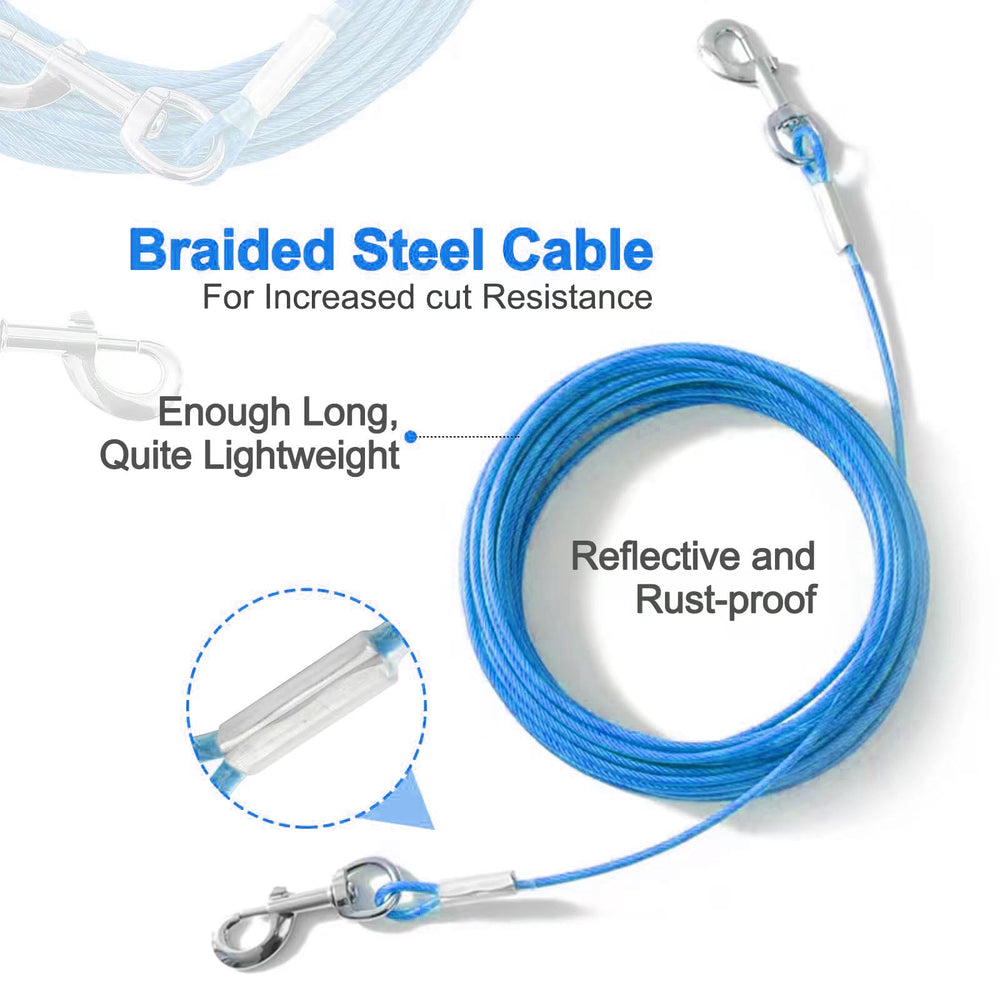 Mi Metty tie out cable blue wrap-around-post shows versatile hands-free tethering for camping or yard