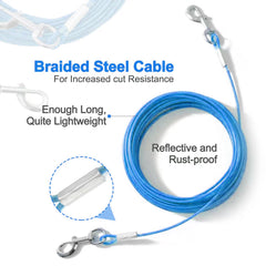 Mi Metty tie out cable blue wrap-around-post shows versatile hands-free tethering for camping or yard