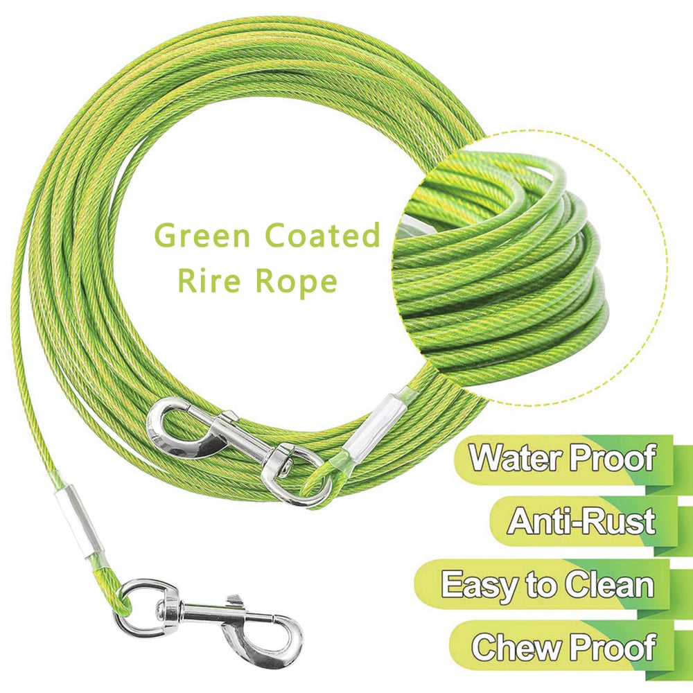 Mi Metty tie-out easy to attach to posts, trees, or belts for hands-free control.