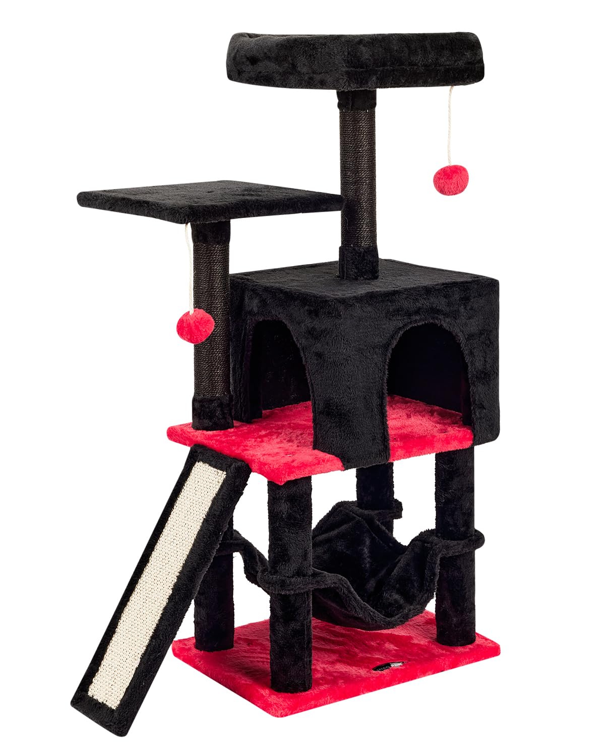 MIAO PAW Gothic Cut Cat Tree base in red and black for stable lounging.