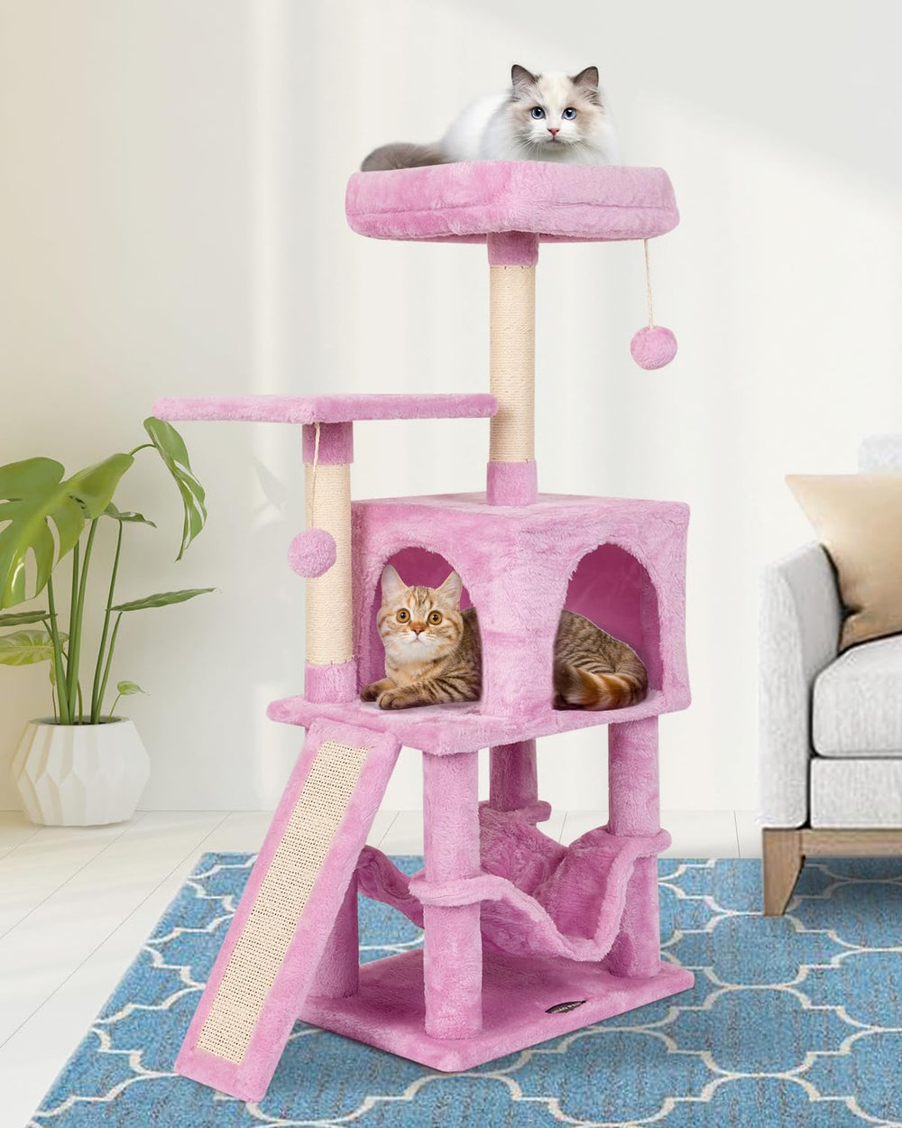 MIAO PAW pink cat tree hammock nap area for cozy indoor lounging