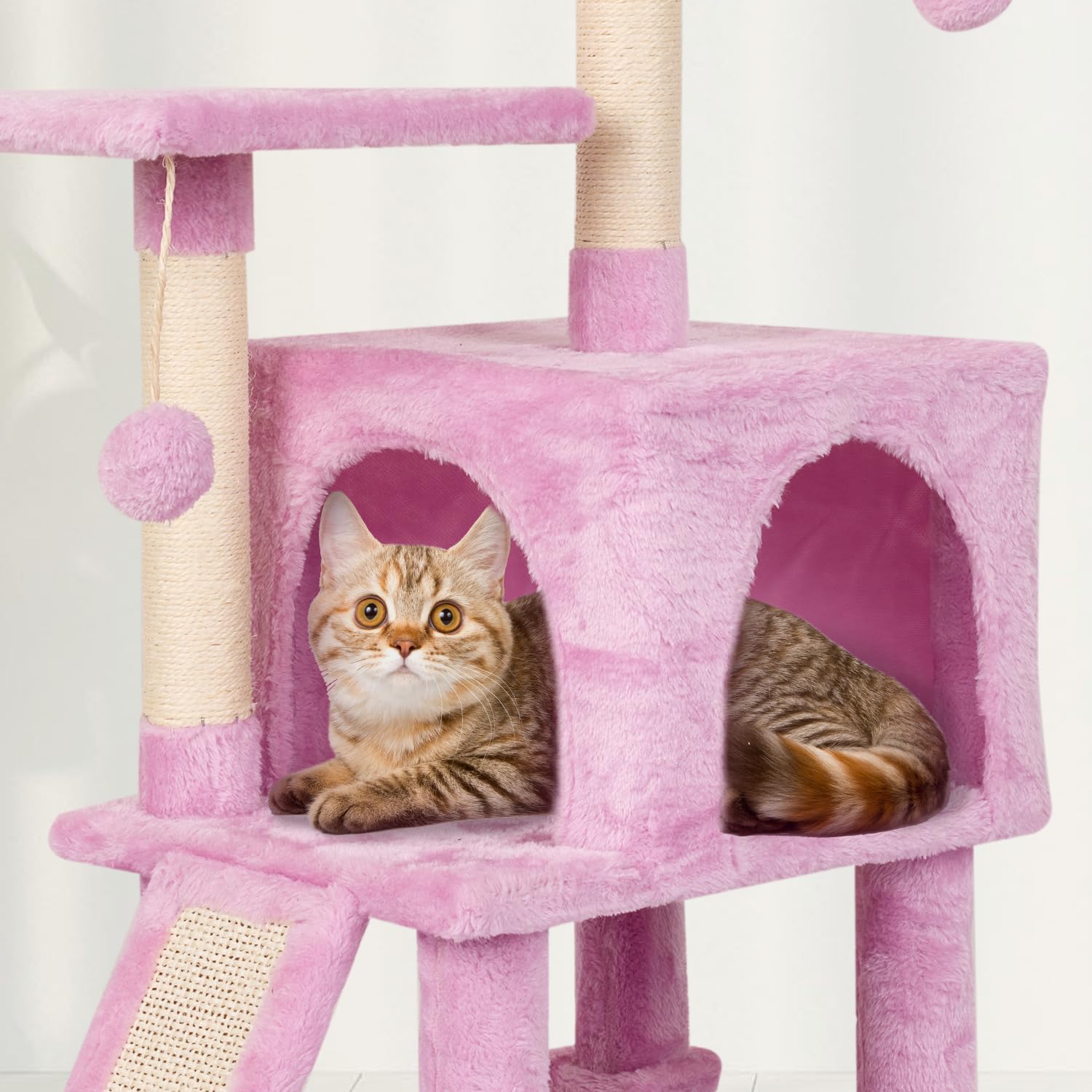 MIAO PAW pink cat tree stair install guidance close up