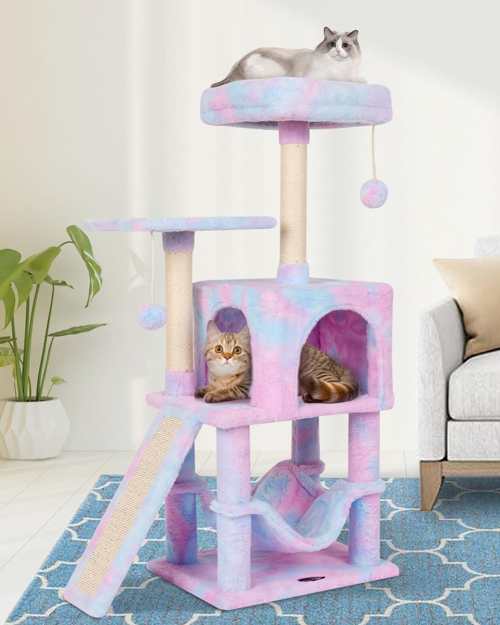 MIAO PAW Rainbow Cat Tree assembly provides a sturdy indoor play space.