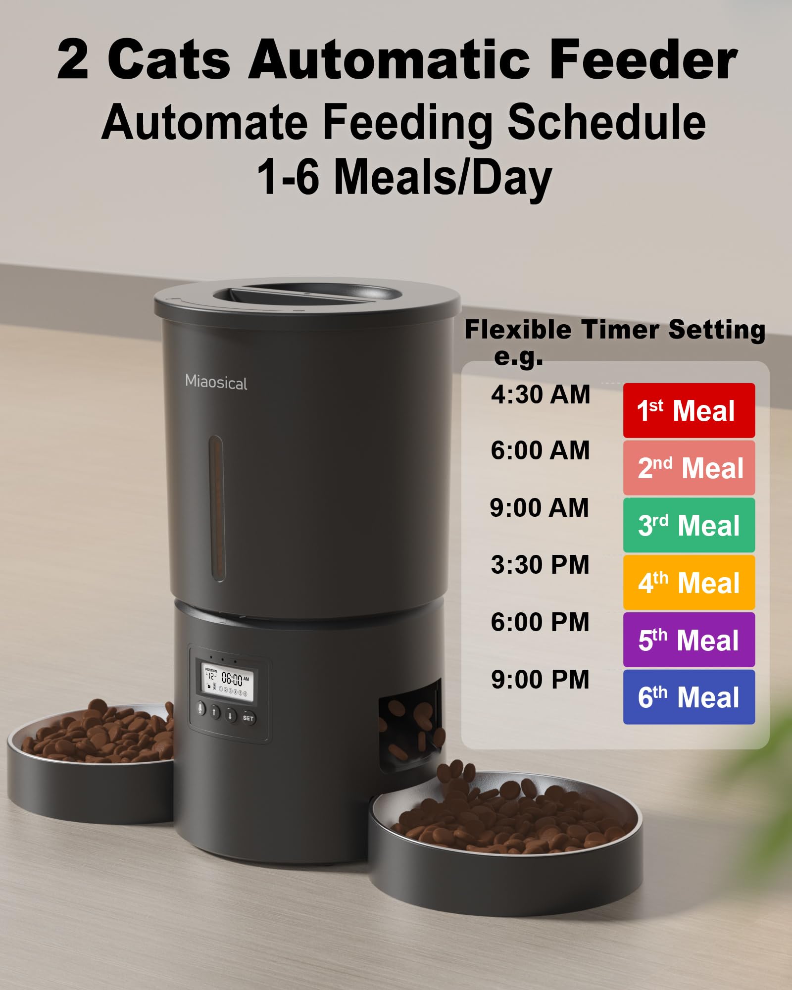 Miaosical 4.2L tank stores kibble and reduces refills during busy days.