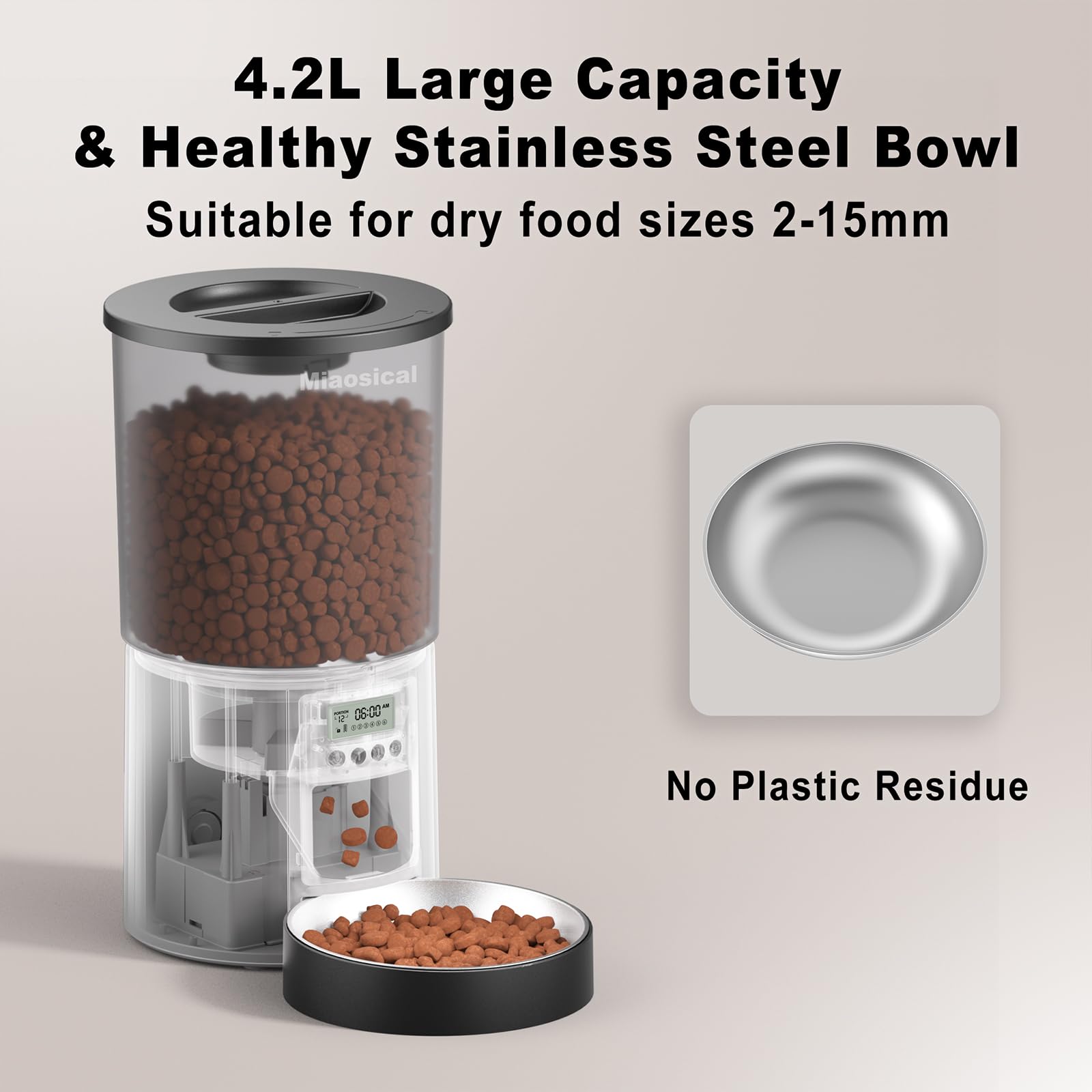 Miaosical anti-clog dispensing system for smooth kibble flow
