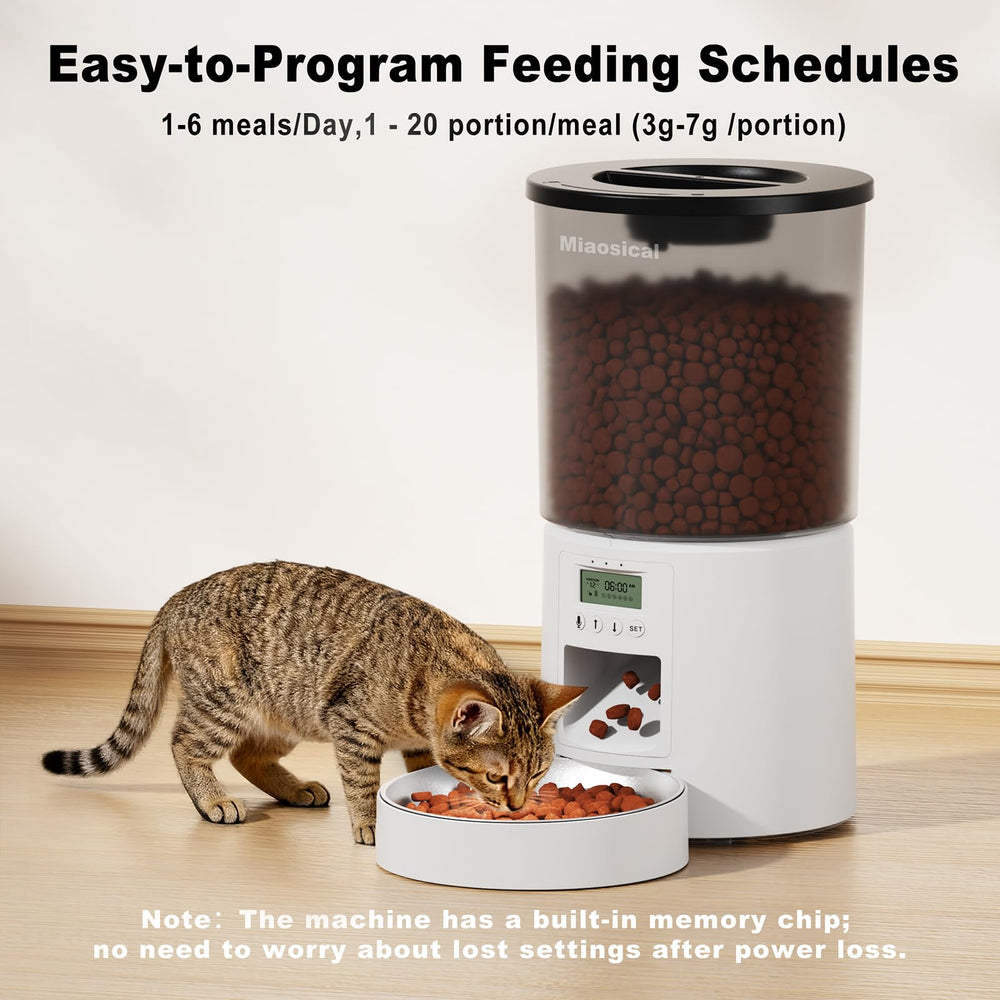 Miaosical automated cat feeder anti-clog dispensing reduces jams.
