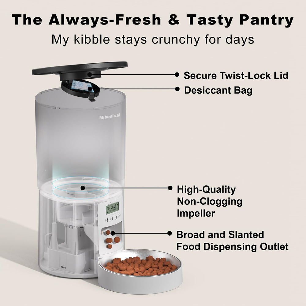 Miaosical automated cat feeder button controls enable easy setup.