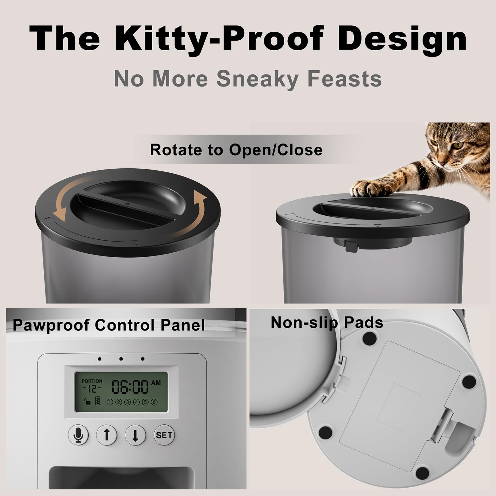 Miaosical automated cat feeder dual power backup keeps feeding during outages.