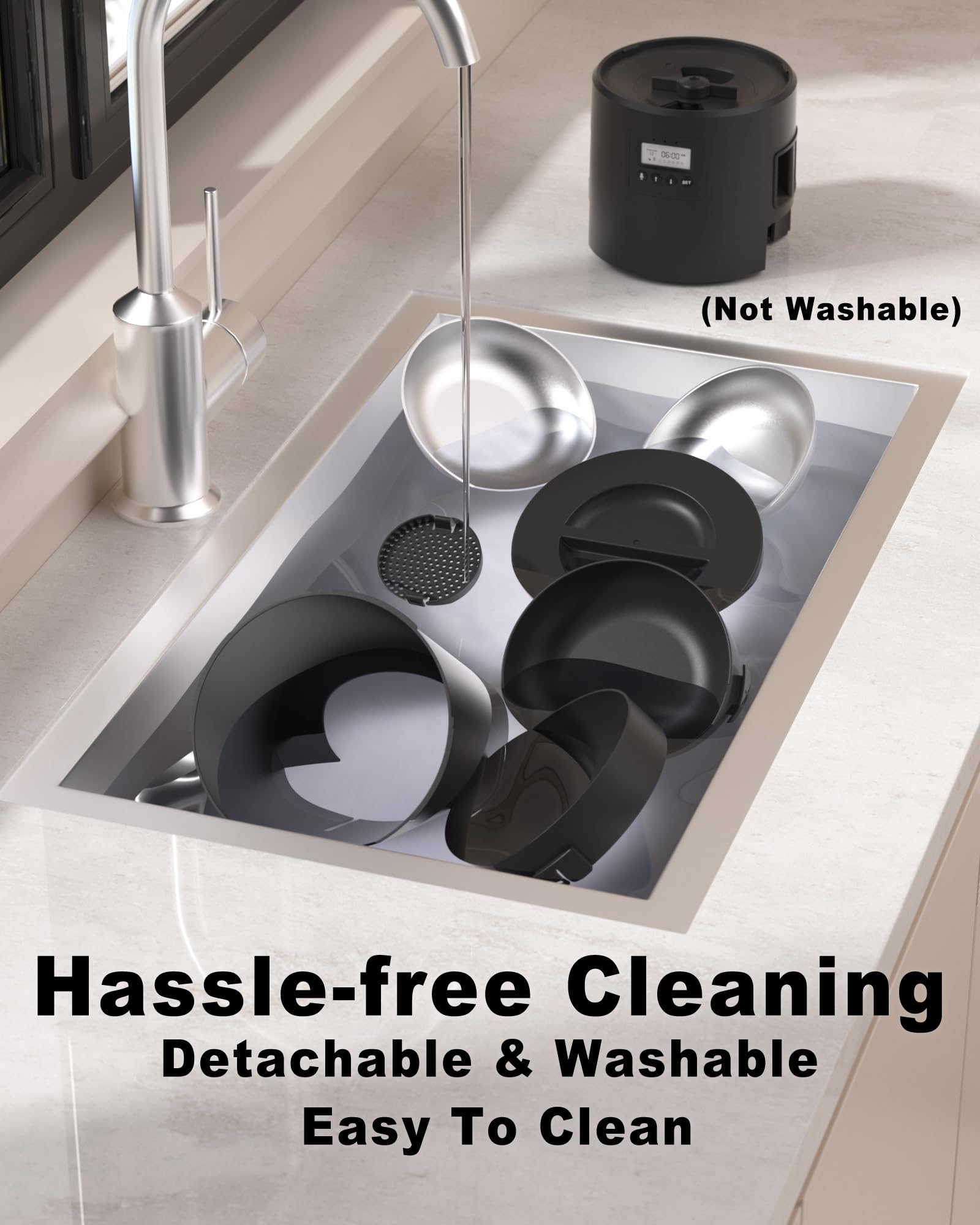 Miaosical easy-clean bowls showing BPA-free option and stainless option.