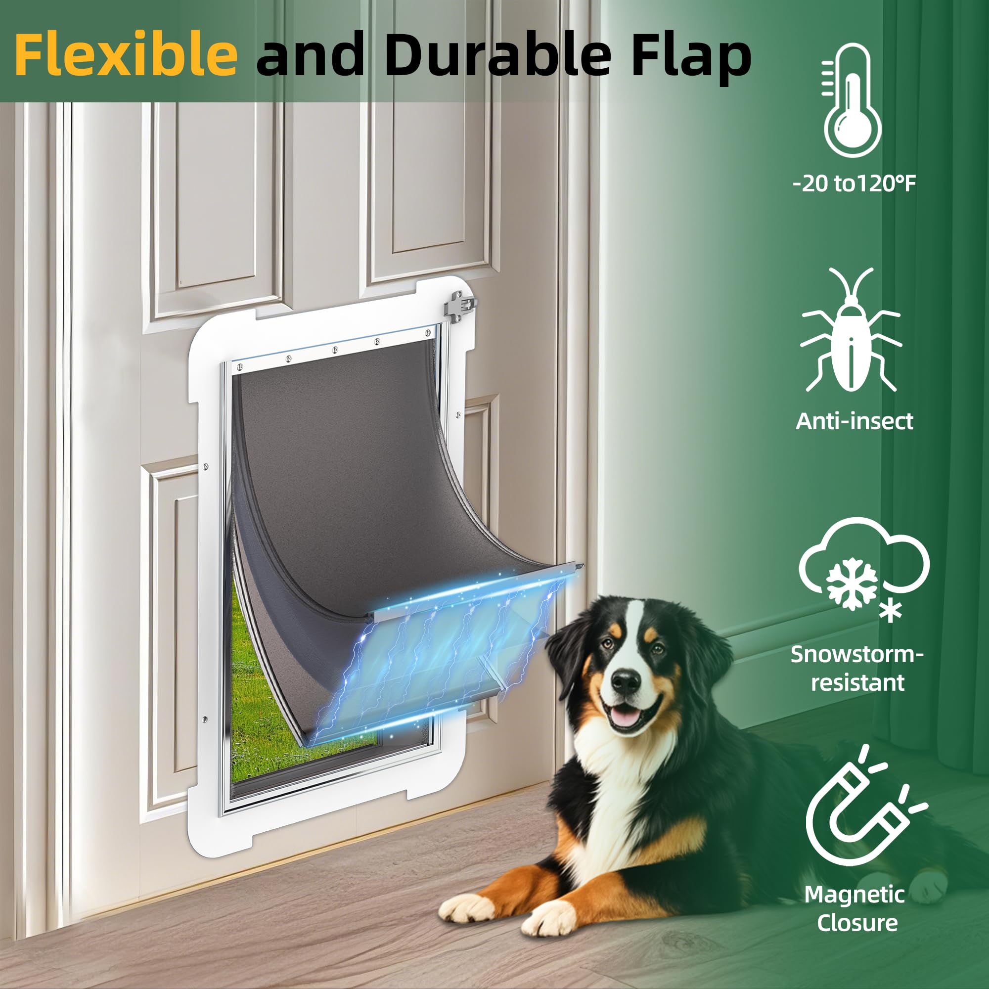 Insulated double-flap design helps maintain indoor temperature.
