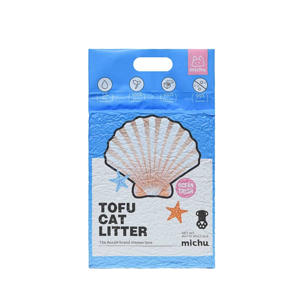 Michu Tofu Cat Litter showcases a lightweight absorbent formula for longer-lasting use
