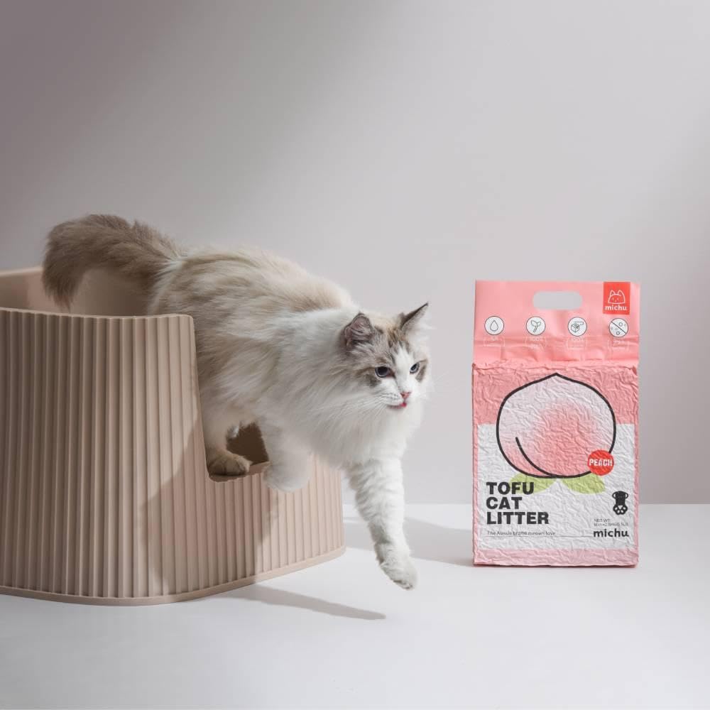 Michu Tofu Cat Litter natural and biodegradable formula from peas supports eco-friendly care.
