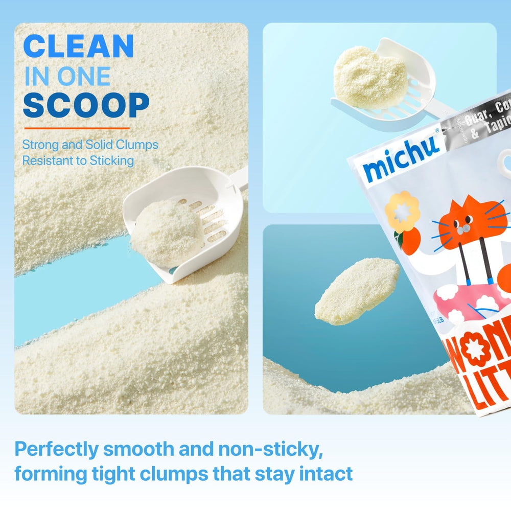 Michu Wonder Litter high absorbency supports longer box intervals.