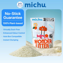 Michu Wonder Litter granules close-up ideal for automatic boxes.