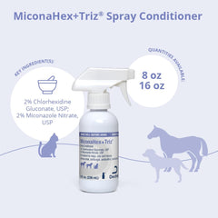 MiconaHex+Triz label close-up showing clear packaging and gentle skin care promise.
