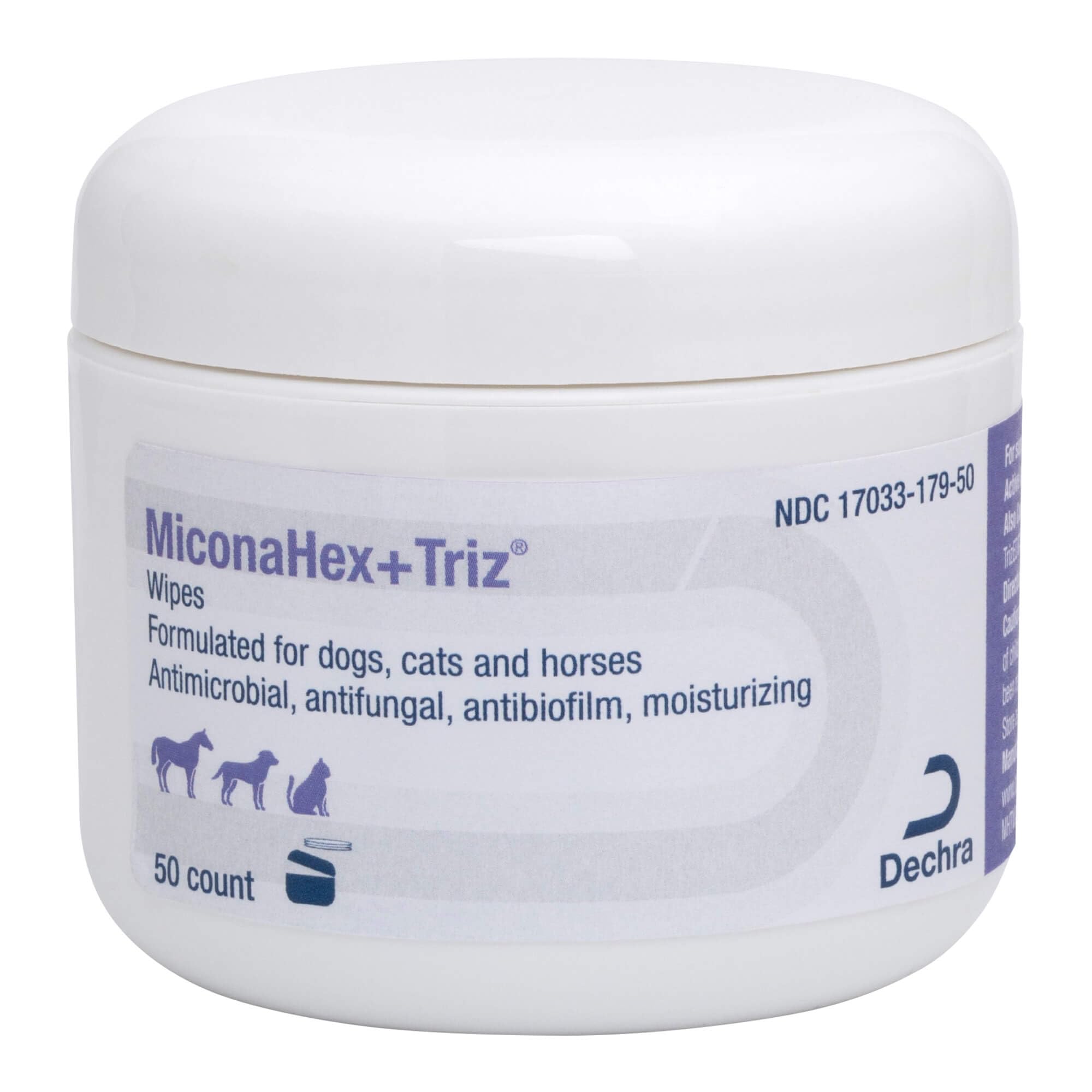 MiconaHex+Triz wipes jar front view for convenient pet skin care.
